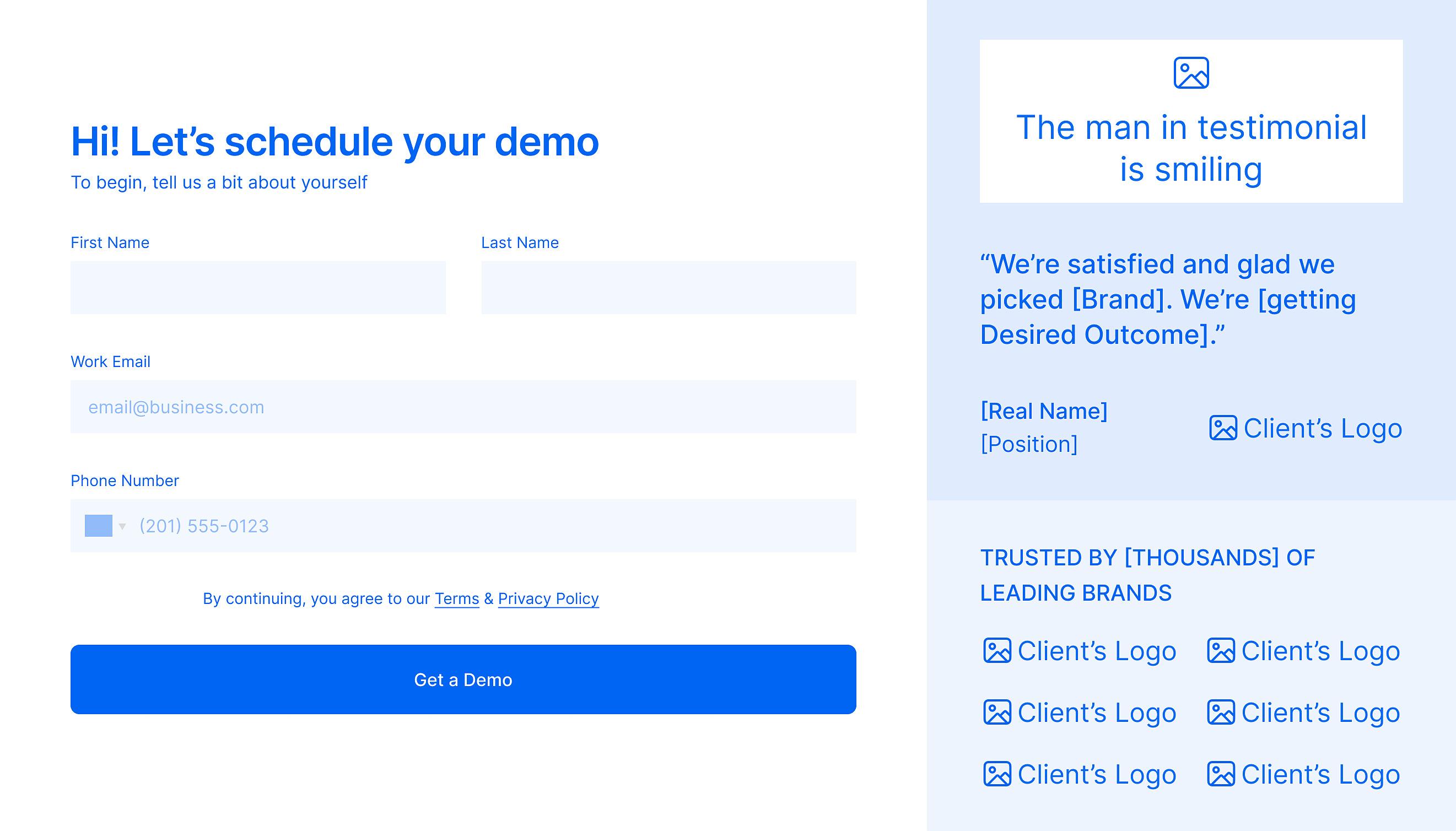 Blueprint of schedule demo form with social proof