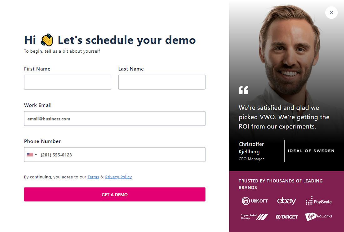 schedule demo form with social proof