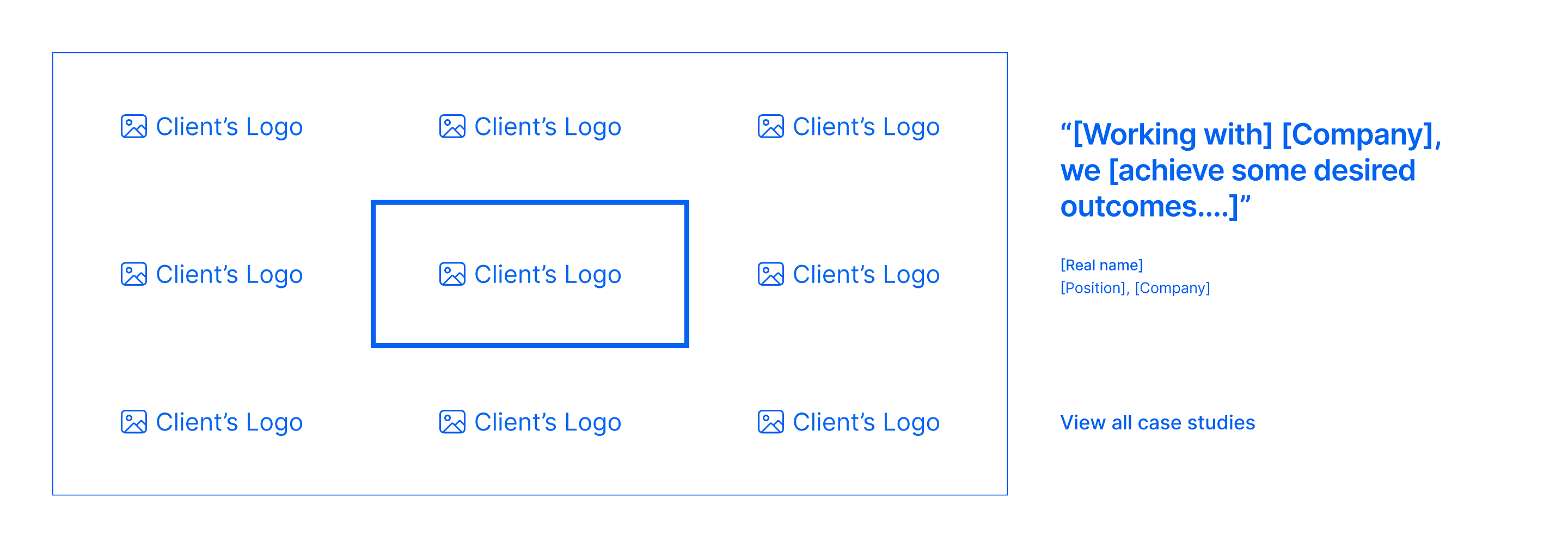 Blueprint of grid of client logos and testimonials