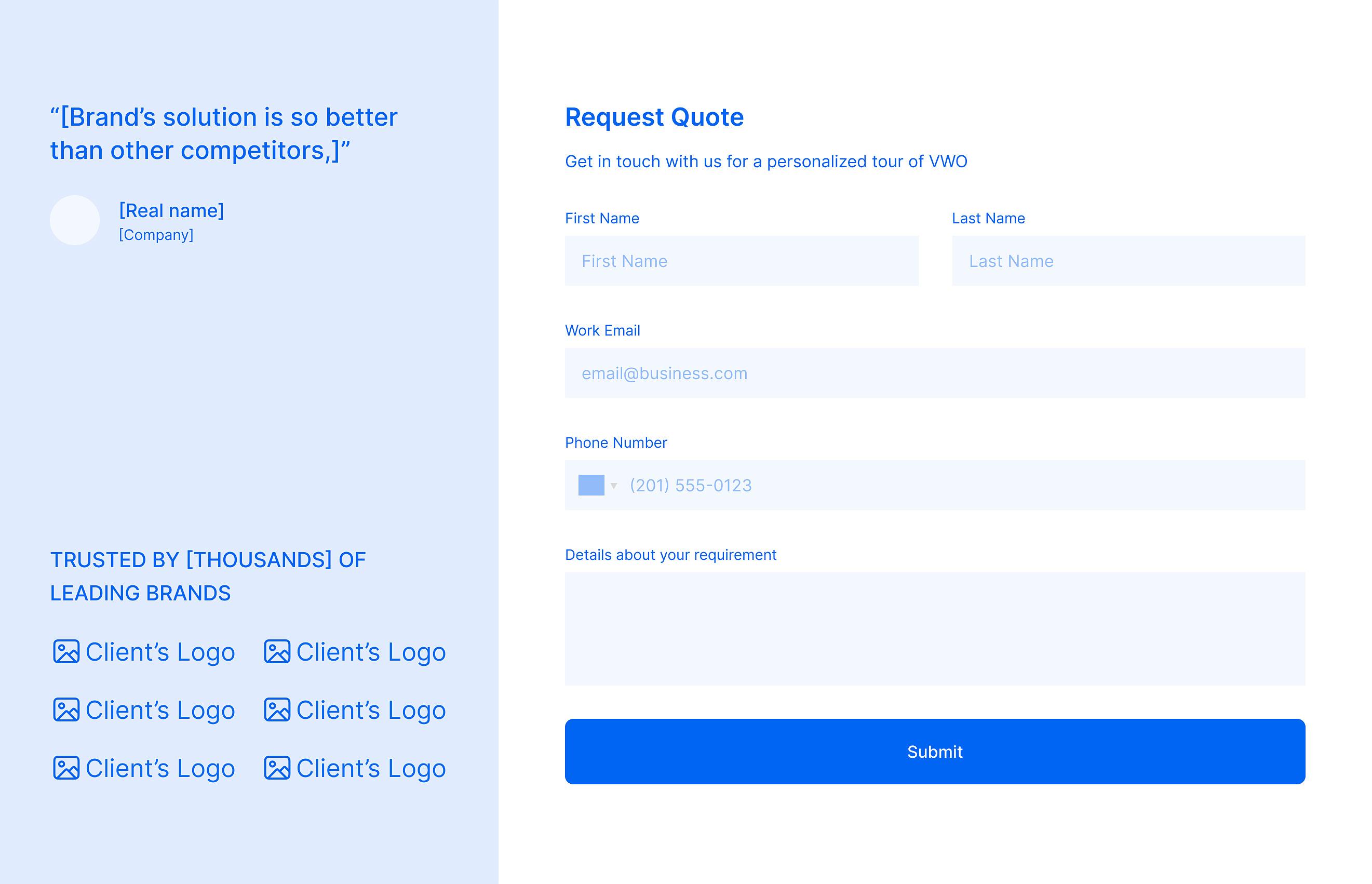 Blueprint of request quote form with social proof