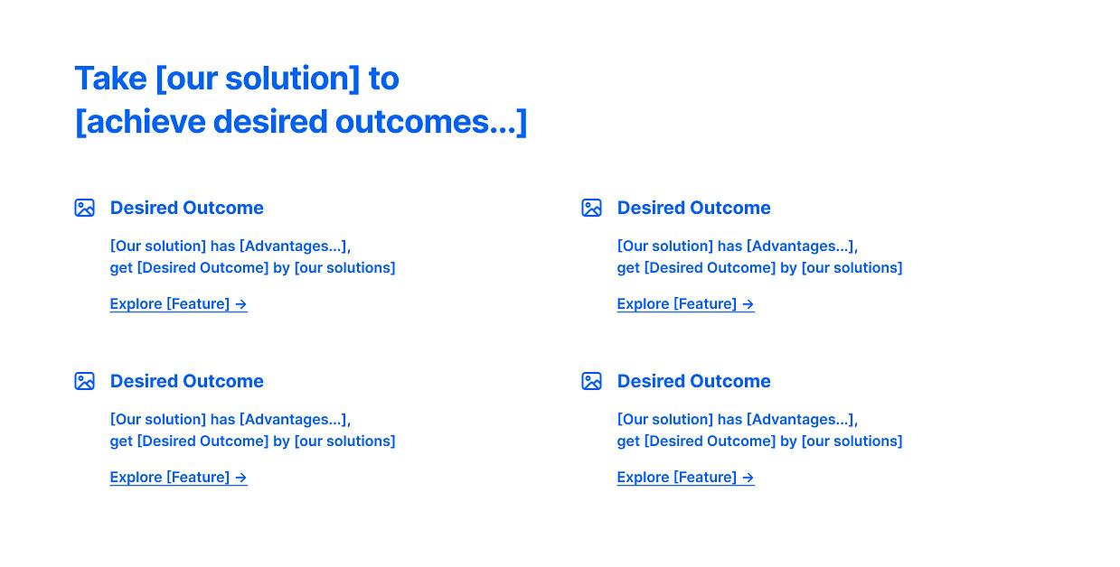 Blueprint of listing desired outcome and link to feature pages